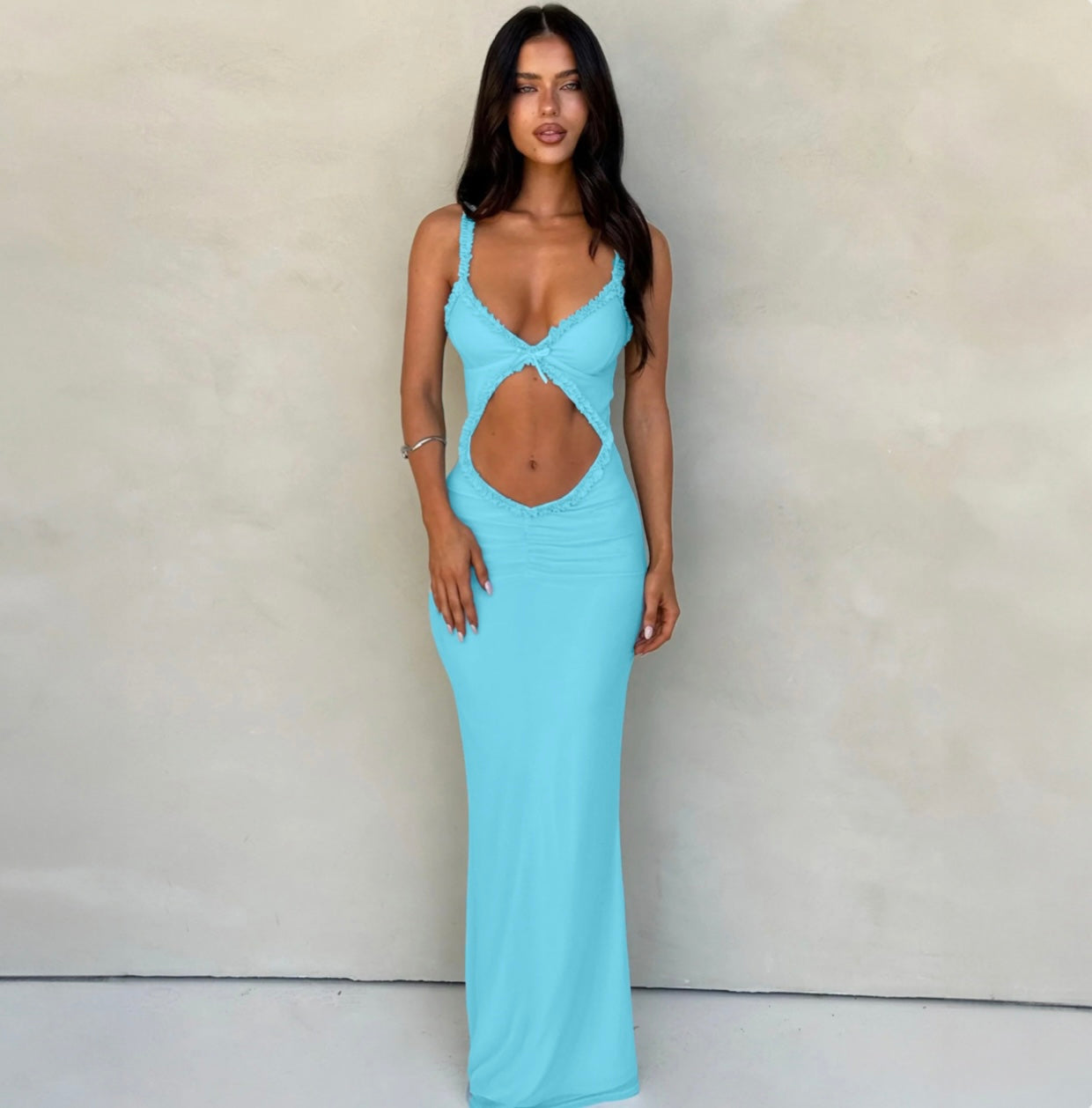 Summer Suspender Wooden Ear Collarless Slim-fit Jumpsuit Dress